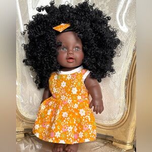 Nathaniel 12”  African American Baby  Doll Ethnic Afro Floral Dress